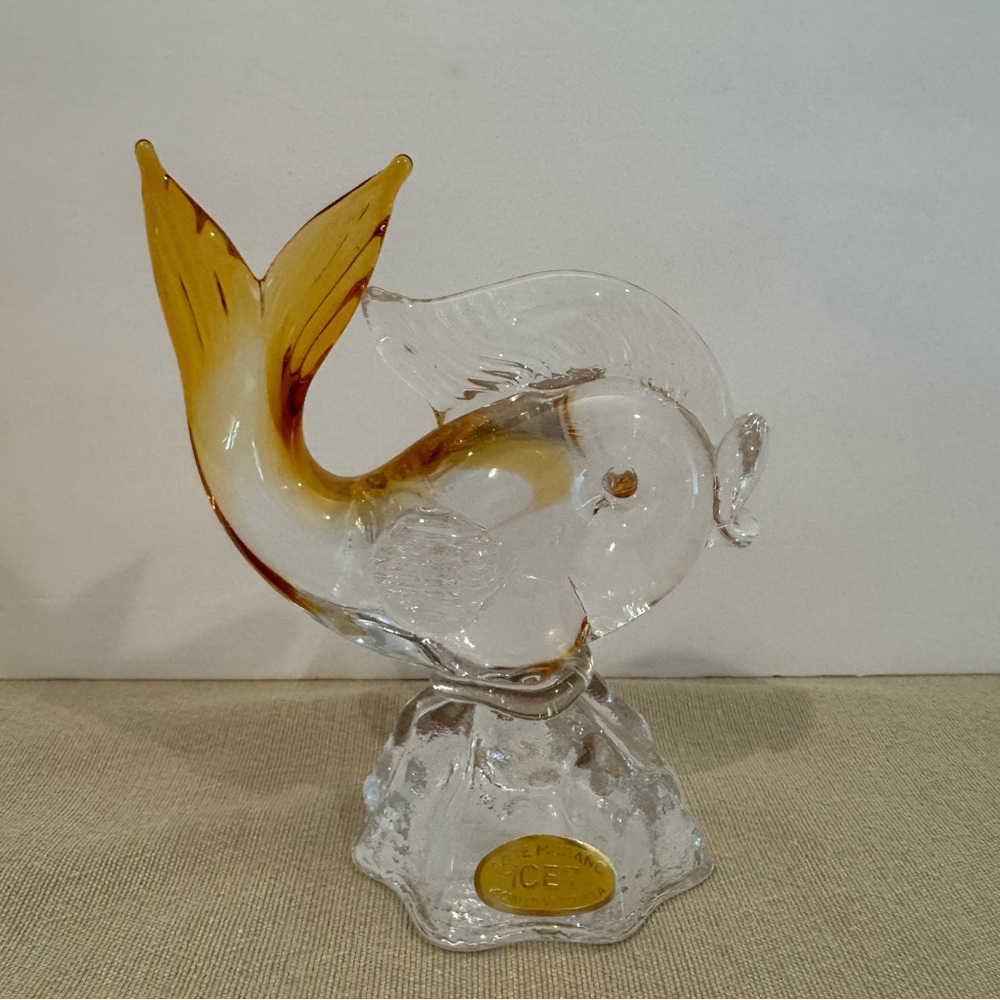 Vintage Arte ICET Murano Fish Figurine Hand Blown Glass 5 In Stickered Imperfect